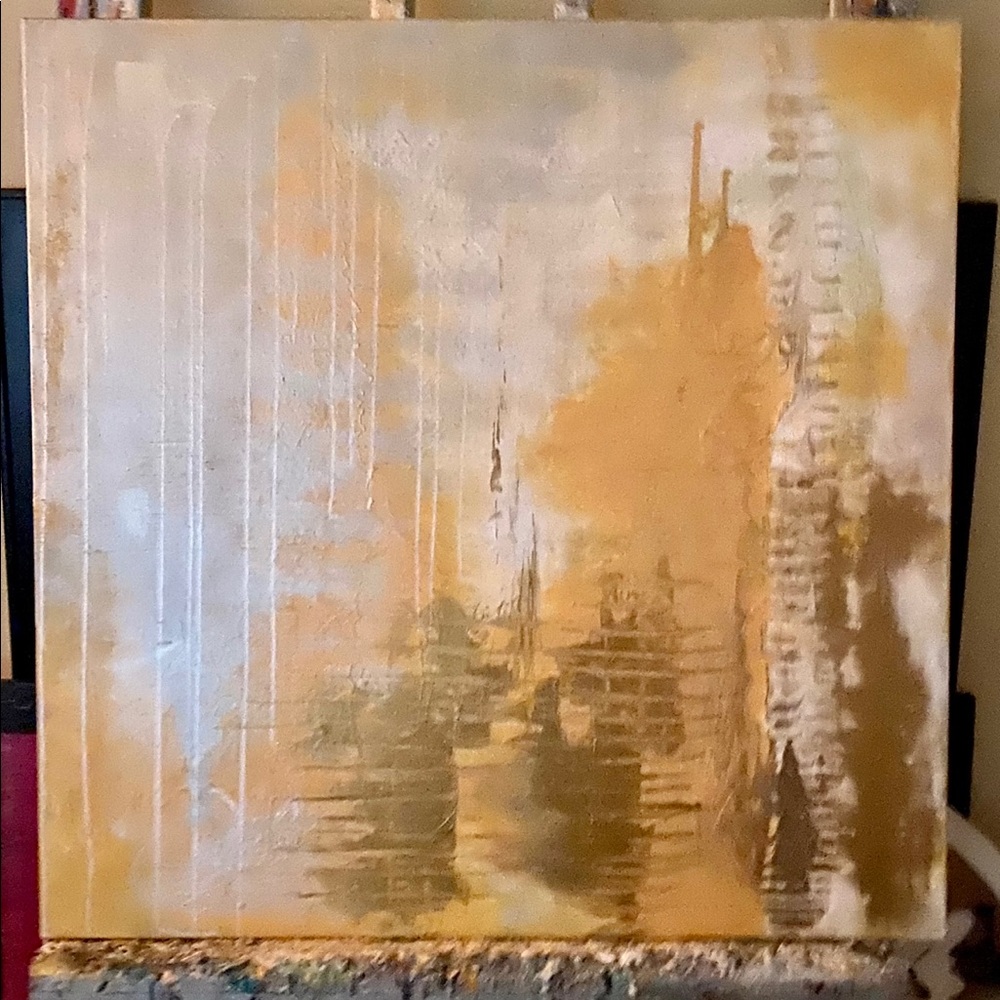 Acrylic Abstract Art on Canvas- White metallic